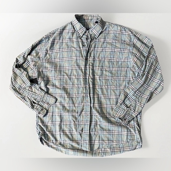 Men's VTG Burberry London Shirt Brown Nova Check Long Sleeve Plaid Shirt Size XL